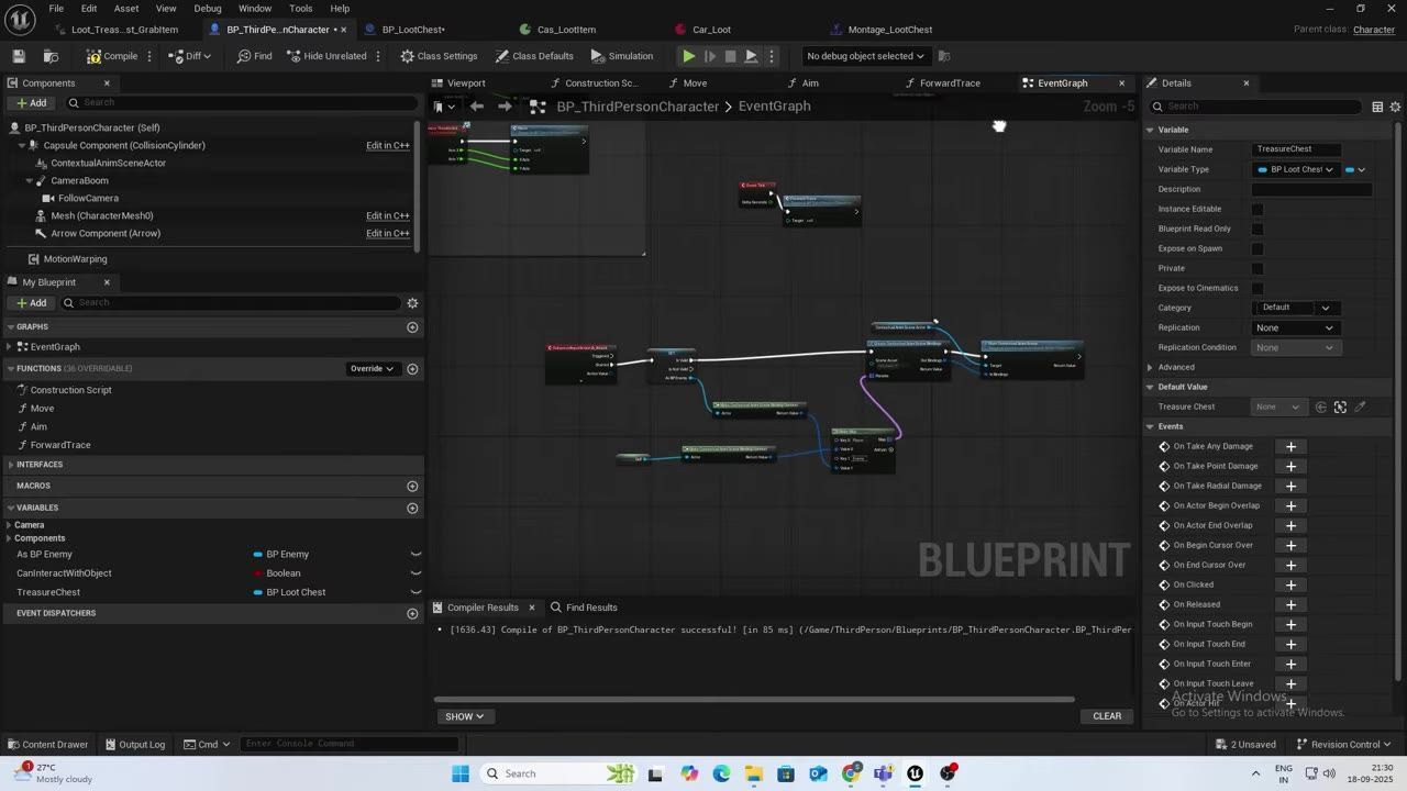 Unreal Engine Blueprint EventGraph with several connected nodes open in the editor.